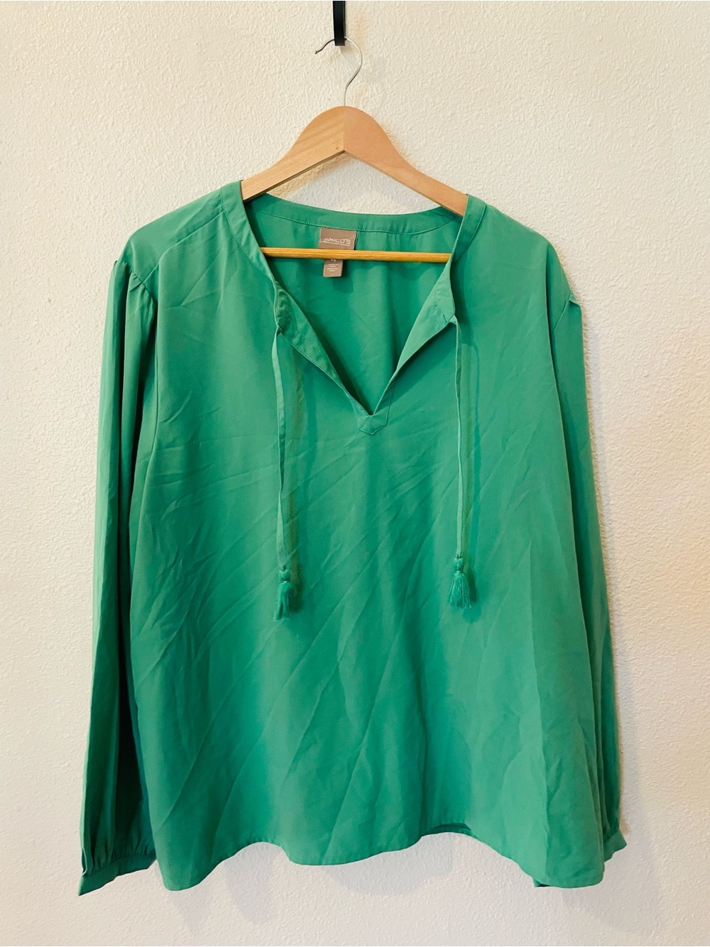 Chico's Green Long-Sleeve Peasant Blouse Size XXL Plus